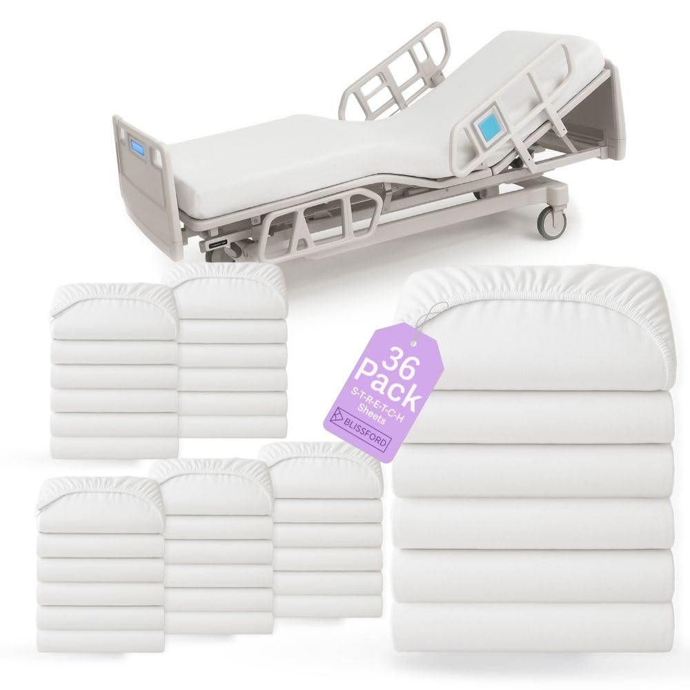 BLISSFORD 2 Pack Fitted Hospital Bed Sheets for Home Use, 36 x 84 x 12