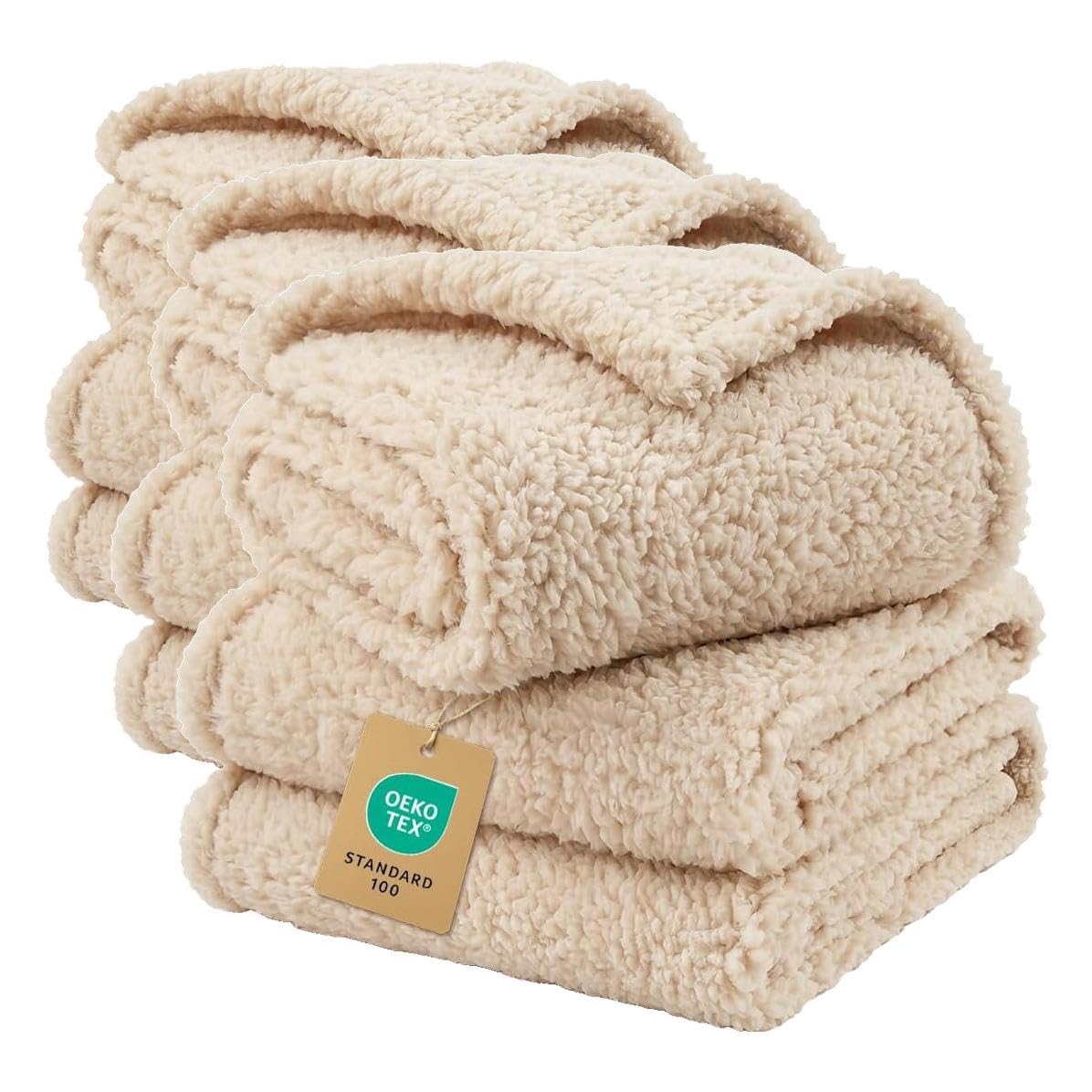 1 Pack 3 Calming Blankets Fluffy Premium Fleece Pet Blanket Soft Sherpa Throw for Dog Puppy Cat Beige Small (23" x16'')