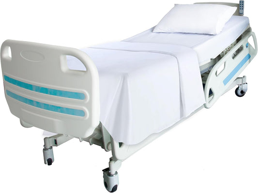 White Classic Twin Flat Sheets 3 Pack, White Cotton Flat Bed Sheet 66x104 Inches, 200 Thread Count Hospital Bed Sheets