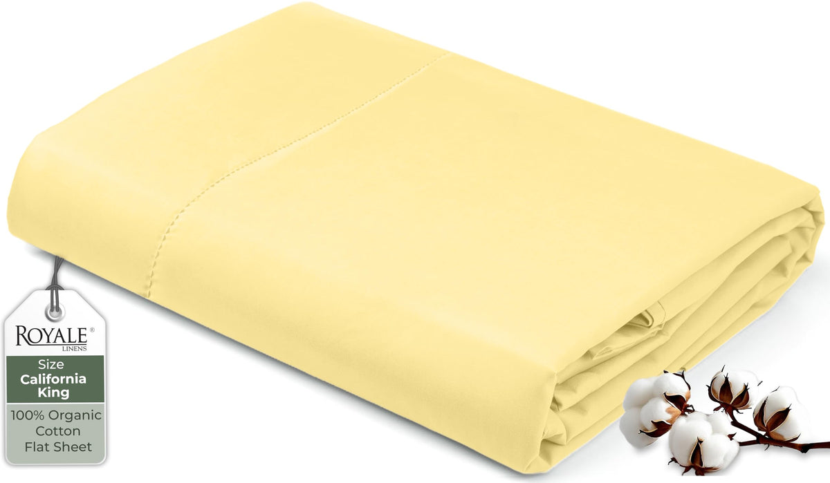 Royale Linens 100% Organic Cotton Queen Flat Sheet Only - Super Soft - Percale Top Sheets - Queen Flat Sheet Sold Separately - Breathable, Cool & Crisp White Sheets Only (90" x 102", White)