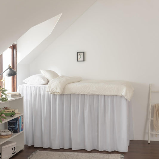 Dorm Room Bed Skirt Twin XL, College DormEssentials - White, 32 Inch