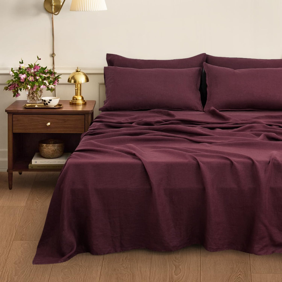 S VICTORY SYMBOL 100% Organic Linen Flat Sheet 1 Piece-Stone Washed French Flax Twin Size Bedding,Soft Flat Top Sheet Breathable(66"x96",Creamy White)