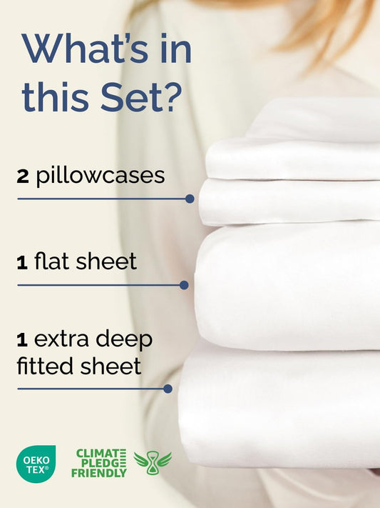 Extra Deep King Sheet Set - 4 Piece Breathable & Cooling - Antique White