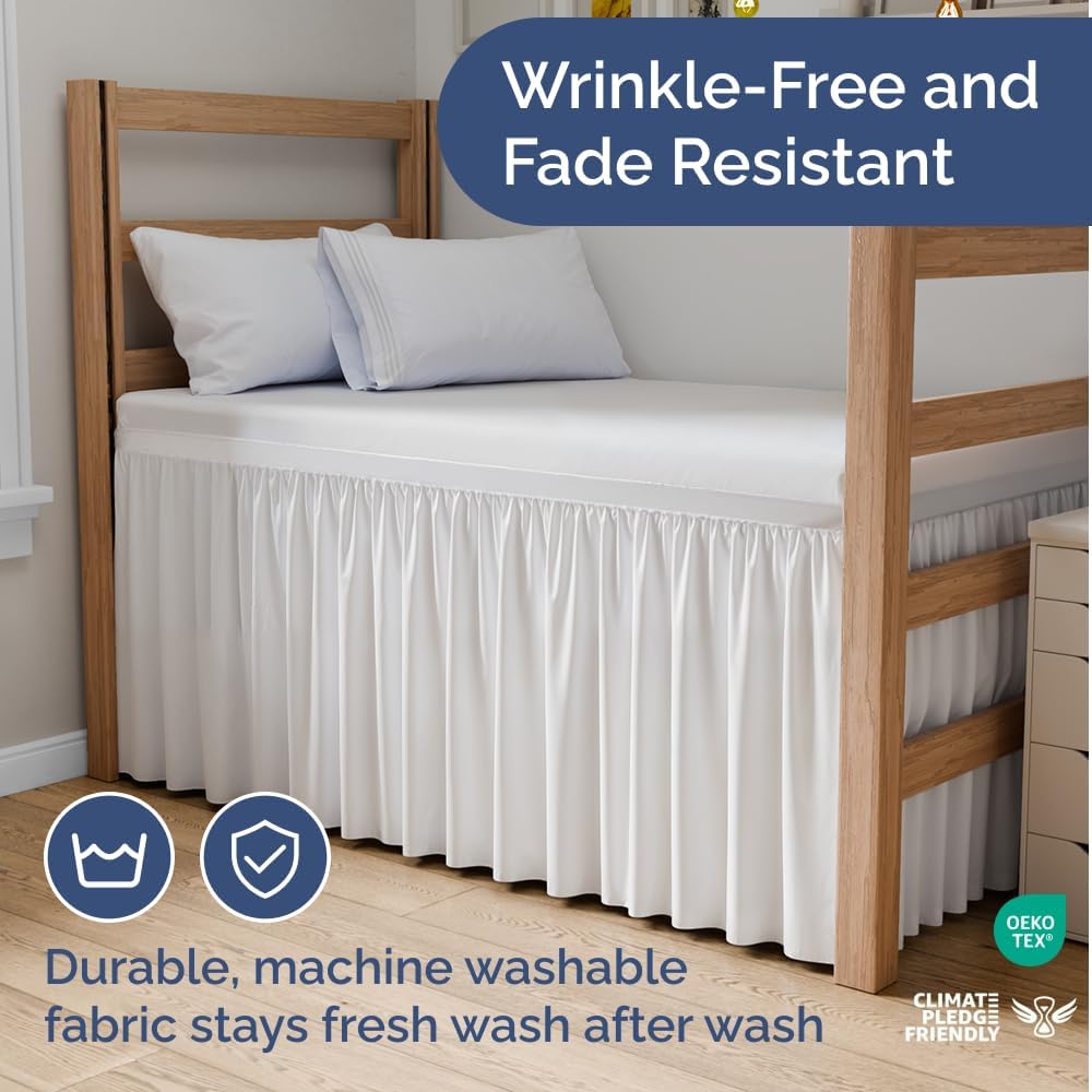 CGK Linens Dorm Room Bed Skirt Twin XL - Dorm Room Essentials - 42" White