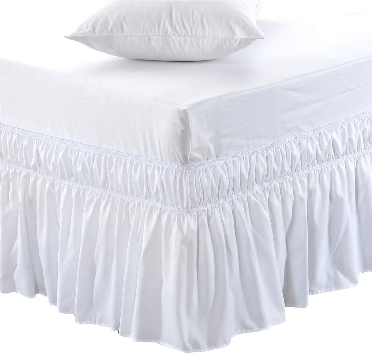 MEILA Wrap Around Elastic Bed Skirt for Queen & King Beds, 16" Drop, Beige