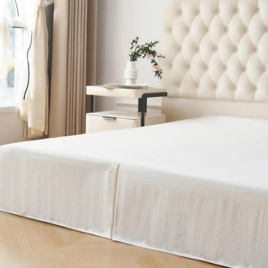 Queen Size Bed Skirt, Textured Geometric Stripe Pleated Bed Skirts, Ivory