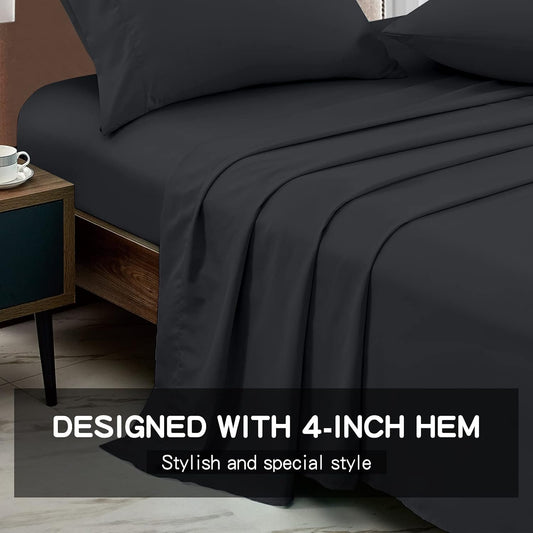 FreshCulture King Flat Sheets Only 2 Pack - Hotel Quality Flat Bed Sheets - Brushed Microfiber - Ultra Soft & Breathable - Wrinkle-Free - Easy Care - Flat Sheets Only King Size (Black)