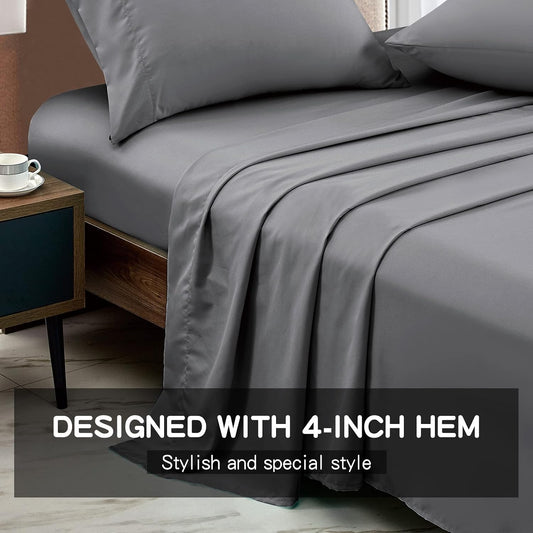 FreshCulture King Flat Sheets Only 2 Pack - Hotel Quality Flat Bed Sheets - Brushed Microfiber - Ultra Soft & Breathable - Wrinkle-Free - Easy Care - Flat Sheets Only King Size (Dark Grey)