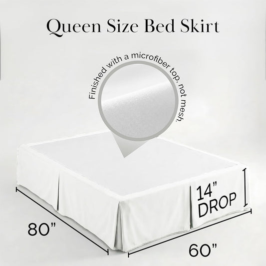 Pleated Queen Bed Skirt 14 Inch Drop Wrinkle Resistant Microfiber White