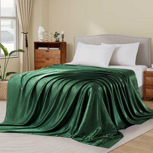 Ersmak Satin Flat Sheet Only, Single Flat Sheet Twin, Luxury & Ultra Soft Silky Bedding Top Sheet for Twin Mattress - Emerald Green