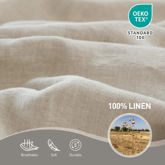 Simple&Opulence French Linen Flat Sheet with Embroidered Border-100% Stone Washed Flax Bedding,King Size(108''x102'') Ultra Soft,Breathable Flat Top Sheet-1 Piece Bed Flat Sheet Only(Linen)