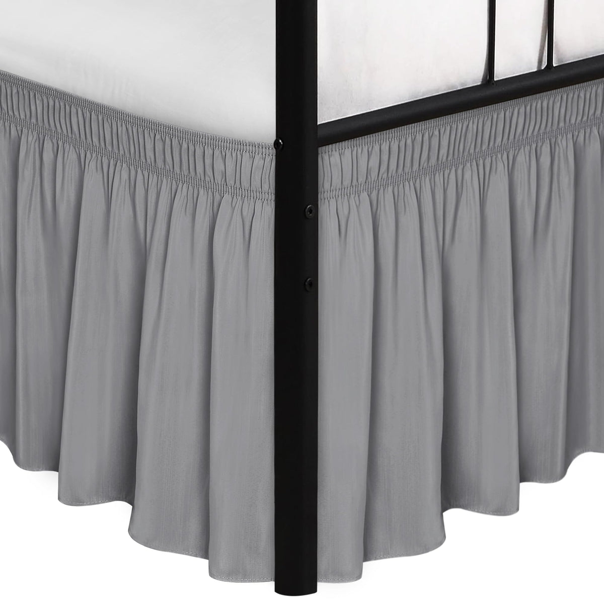 Wrap Around Queen Size Bed Skirt Split Corner 15" Drop-Elastic Dust Ruffle