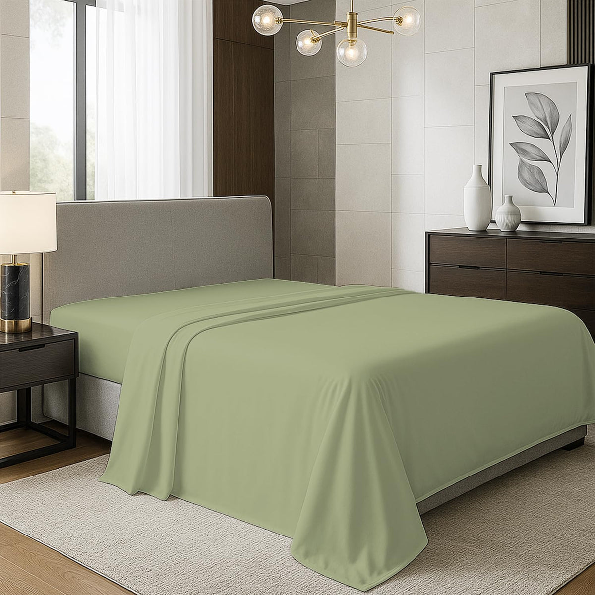 TEXAS LINEN CO. 100% Organic Cotton Queen Flat Sheet, Percale Weave, White