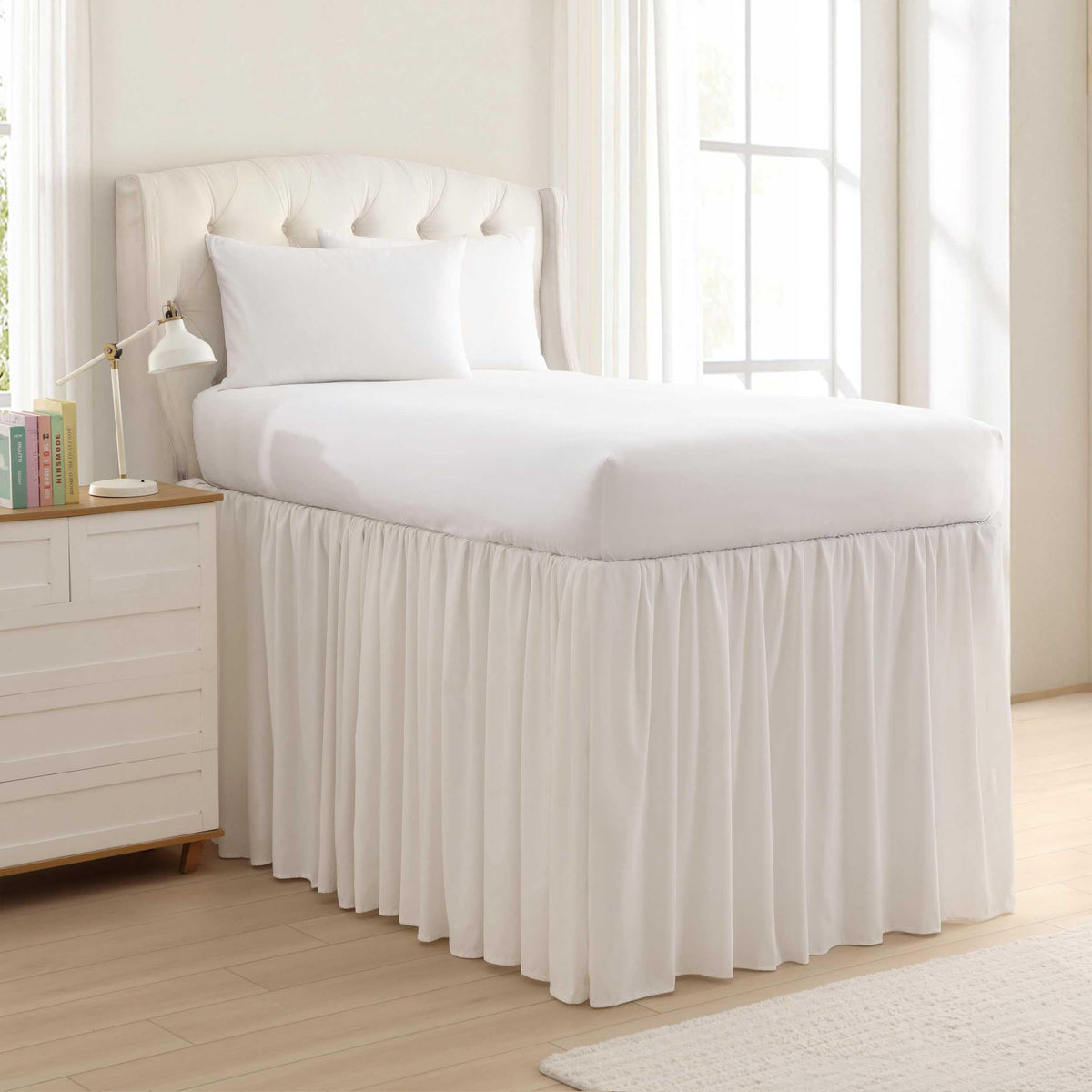 Laura Ashley - Twin XL White Bed Skirt, 42 -Inch Drop