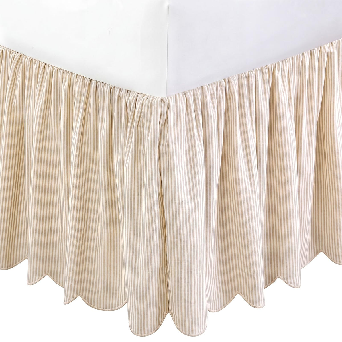Striped Bed Skirt, Queen Size 16" Drop, Scallop Dust Ruffle, Blue