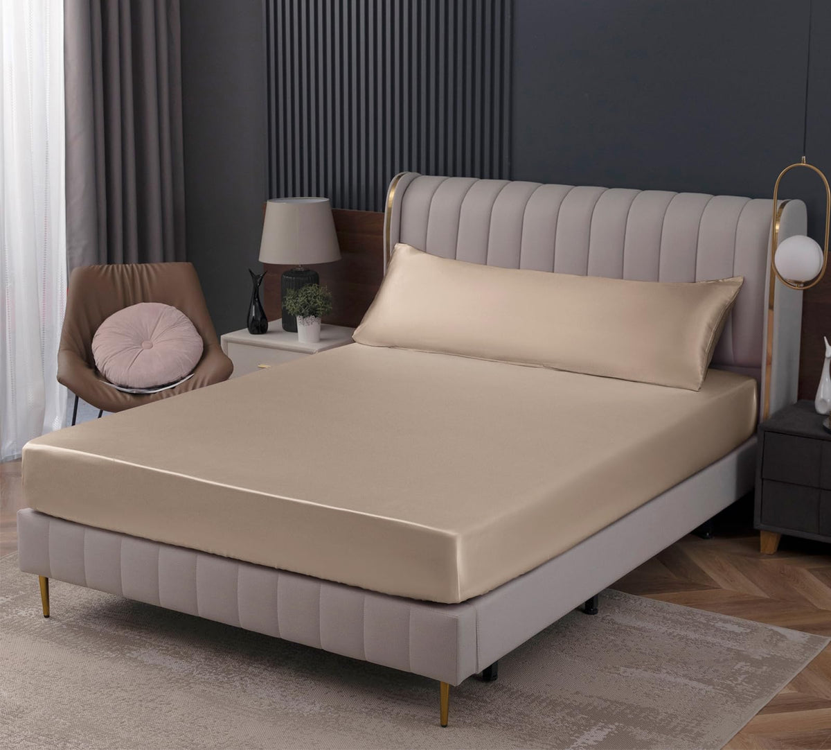 Homiest Black Satin Flat Sheet, Full Silky Bed Top Sheet Only