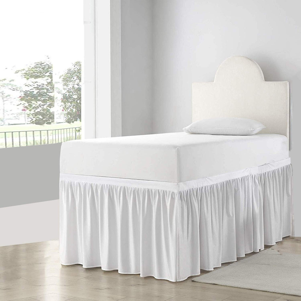 Cottington Lane Extra Long Ruffled College Dorm Bed Skirt 36 Inch Drop, Premium Hotel Collection Brushed Mircofiber Twin XL Dust Ruffle Raised Dorm Room Essentials and Decor, White Solid