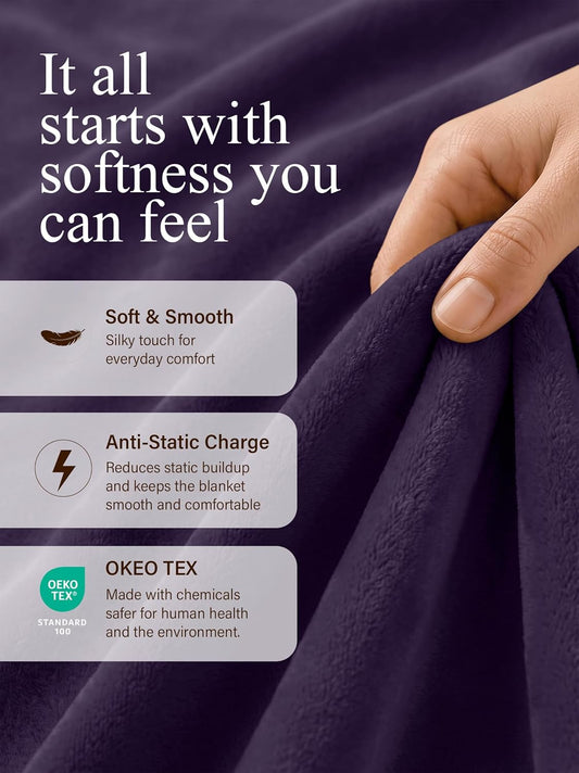 Utopia Bedding Ultra Soft Fleece Bed Blanket Queen Size Purple (90x90 Inch)