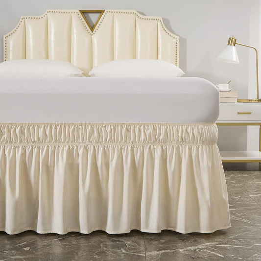 MEILA Wrap Around Elastic Bed Skirt for Queen & King Beds, 16" Drop, Beige