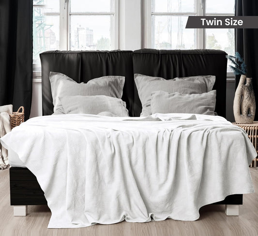Utopia Bedding 100% Cotton Thermal Blanket White Twin, 90x72 Inches
