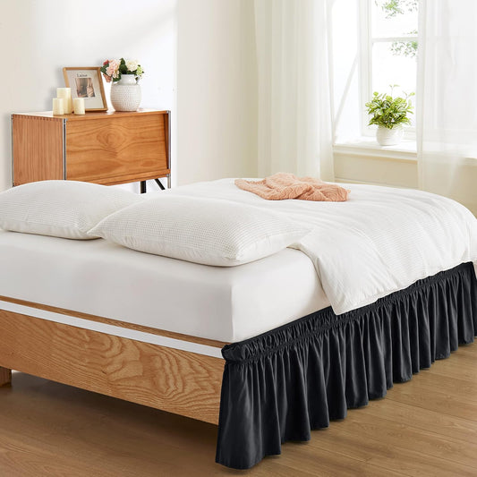 Entisn Black Wrap Around Bed Skirt, Twin Twin XL 18-Inch Brushed Drop