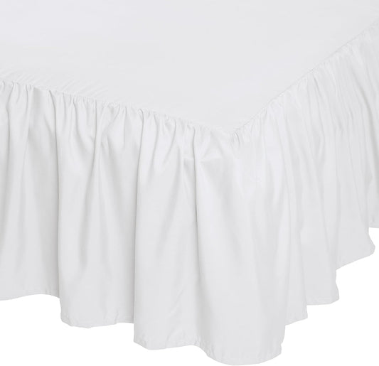 Amazon Basics Lightweight Ruffled Bed Skirt, Classic Style, Soft and Stylish 100% Microfiber with 16" Drop, Wrinkle Resistant, Machine Washable, Queen, Bright White, Solid