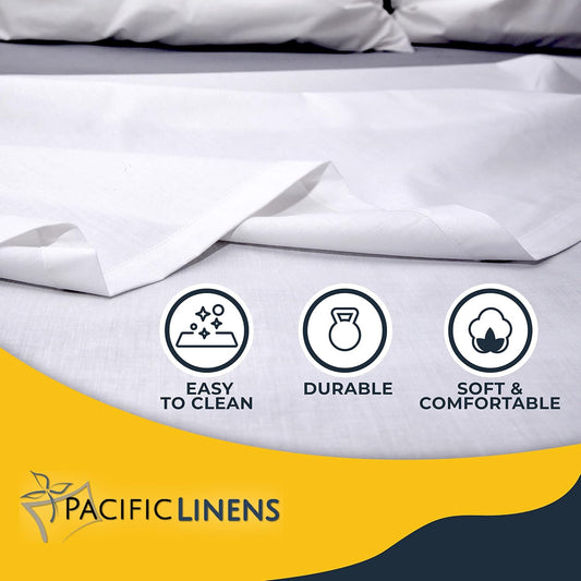 Pacific Linens 1-Piece Flat Bed Sheets - White Poly Cotton, 66 x104 inch Twin Size
