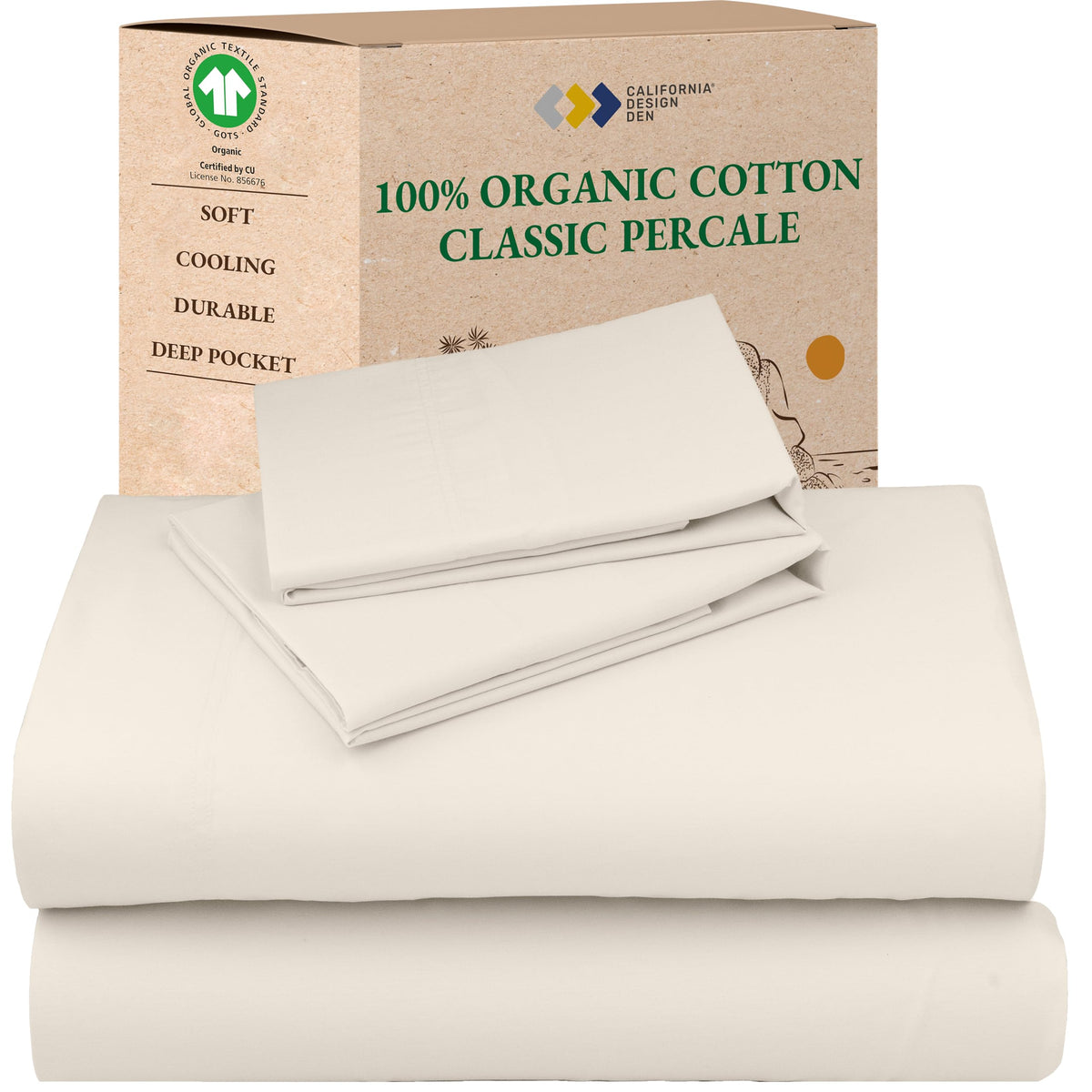 California Design Den 100% Organic Cotton Queen Bed Sheet Set, Olive Green