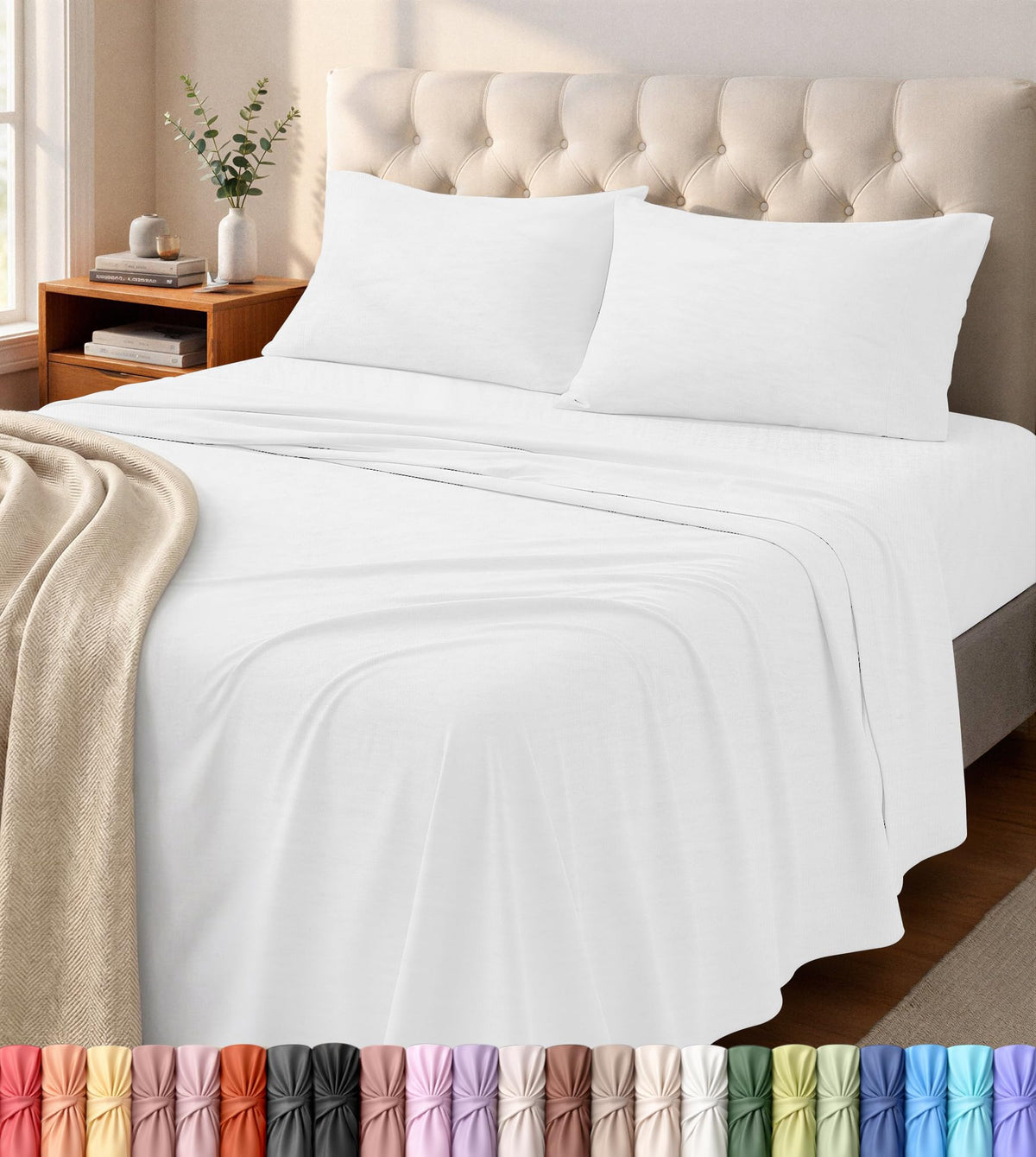 Jersey Knit Sheets 4 Piece, Cotton T-Shirt Feel, Queen, Dark Grye Grey