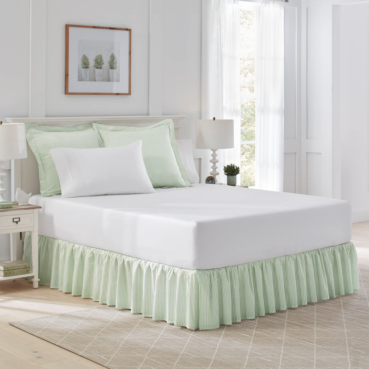 Laura Ashley - Queen Size Bed Skirt, 100% Cotton Bedding, 14.5-Inch Drop