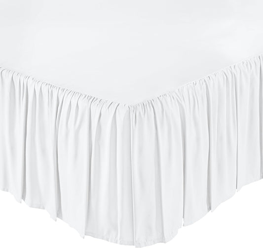 Amazon Basics Lightweight Ruffled Bed Skirt, Machine Washable, Wrinkle Resistant, Classic Style, Soft 100% Microfiber With 16" Drop, King, Bright White