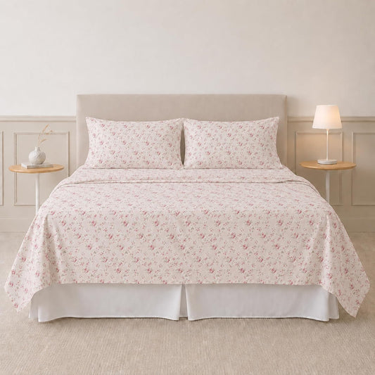 Modern Threads 4-Piece Ultra Soft Microfiber Bed Sheets Set, Wrinkle Free Sheets with Deep Pockets Fitted Sheet, Flat Sheet & Pillowcases, Lightweight Breathable Bedding, Floral Rose, Queen