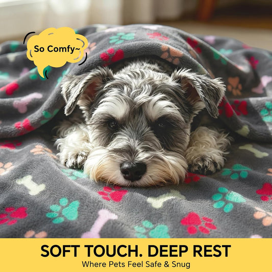 Luciphia 1 Pack 3 Blankets Fluffy Premium Fleece Pet Blanket Flannel Paw Printed Throw for Dog Cat(Small 23x16'', Grey/Brown/Blue)