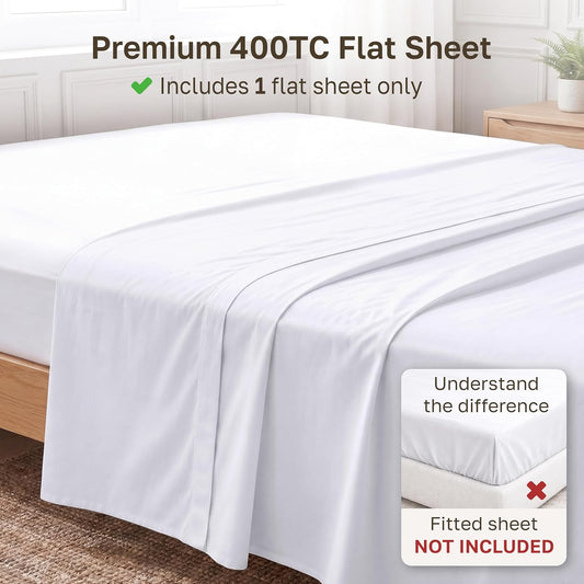 California Design Den Soft 100% Cotton Sateen King Flat Sheets, White
