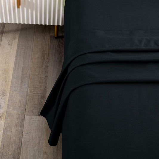 Sfoothome Queen Flat Sheet Black Top Sheet, Premium Hotel 1-Piece, Luxury and Soft 1500 Thread Count Quality Bedding Flat Sheet, Wrinkle-Free, Stain-Resistant