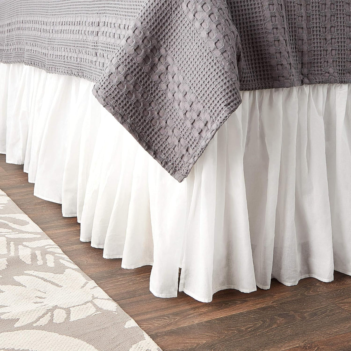 Greenland Home Fashions Cotton Voile Bed Skirt, Lined, White, Queen 18-inch L