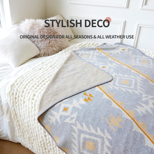 ACUSHLA Merino Wool Camping Blanket Warm Outdoor Travel Throw,Morocco Grey
