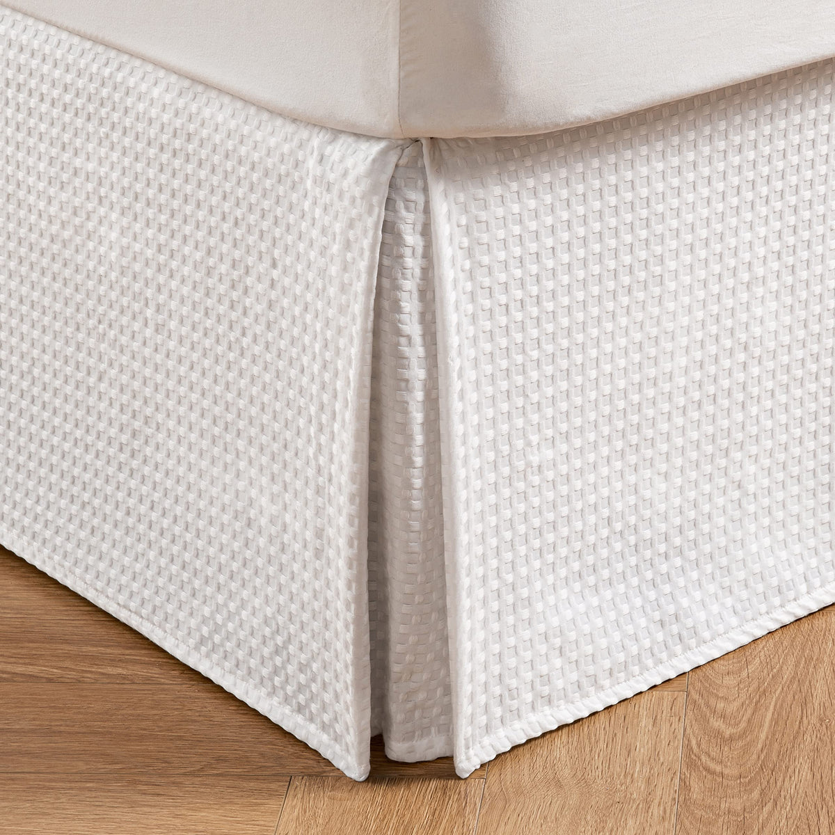 MIYE Pleated Waffle Weave Bed Skirt, Tailored Dust Ruffle 14 Inch Drop Easy Fit, Machine Washable,No Split Corners (Beige, King - 14" Drop)