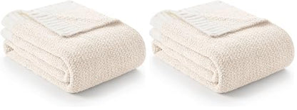 Snuggle Sac Buttery Ivory Throw Blanket for Couch, Reversible Super Soft Knitted Blankets, Warm Cozy Knit Fuzzy Plush Lightweight Throws Dupes for Sofa, Bed, Picnic, Ivory, 50 x 60 inches