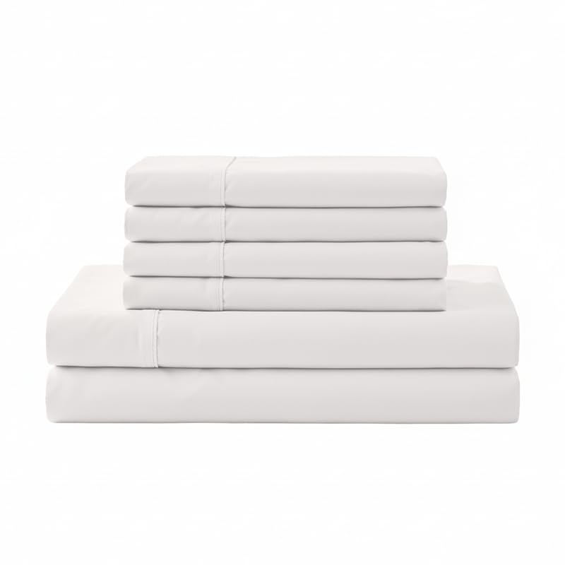 Linen Home 100% Cotton Percale Sheets Queen Size 4 Pc Cooling Set - White