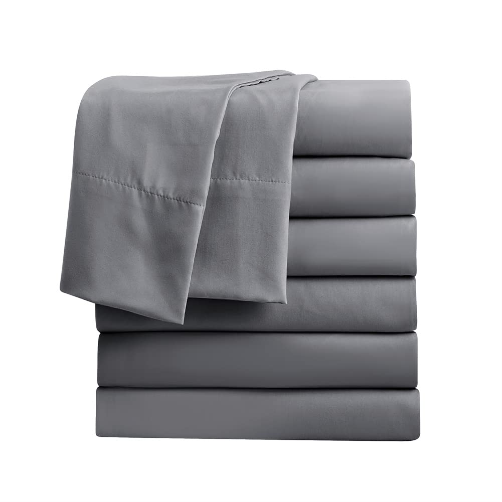FreshCulture Full Flat Sheets Only, Pack of 6, Soft Microfiber Bedding Sheets for Home, Salons, Hotels, Bulk Flat Sheets Only Full Size (Dark Grey)