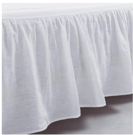 Meadow Park Washed French Linen Bed Skirt, Dust Ruffle, Queen Size 60" W x 80" L, Drop 16", Super Soft, Ruffle Style, Natural Linen Color.
