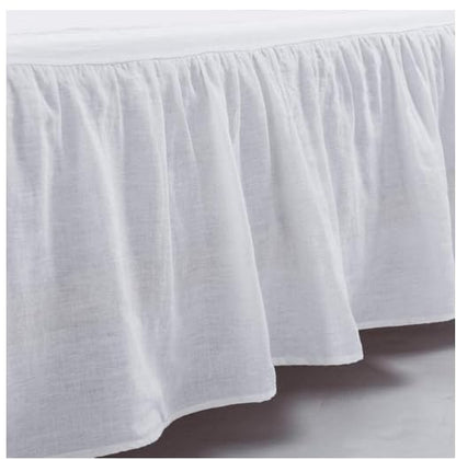 Meadow Park Washed French Linen Bed Skirt, Dust Ruffle, Queen Size 60" W x 80" L, Drop 16", Super Soft, Ruffle Style, Natural Linen Color.