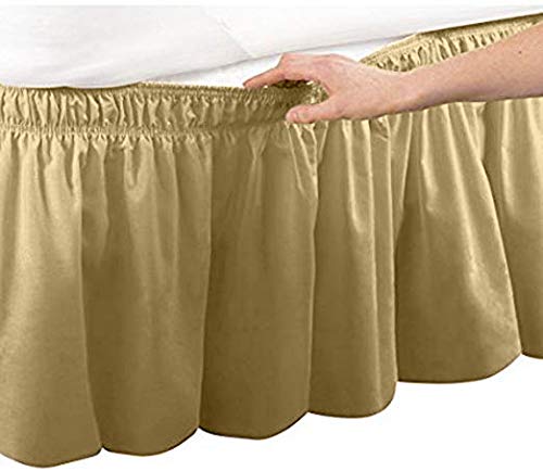 Pleated Three Sides Fabrics Wrap Around Style Egyptian Cotton Elastic 17 inch Drop Dust Bed Skirt for Twin/Full,Queen,King Size Beds(King, White)