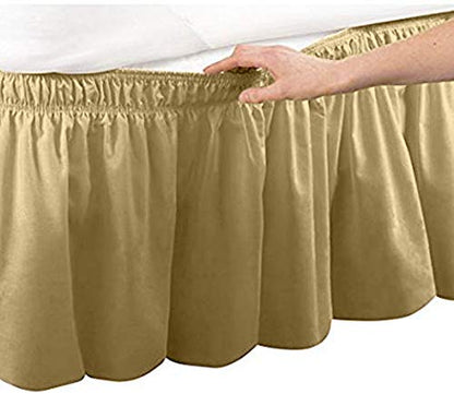 Pleated Three Sides Fabrics Wrap Around Style Egyptian Cotton Elastic 17 inch Drop Dust Bed Skirt for Twin/Full,Queen,King Size Beds(King, White)