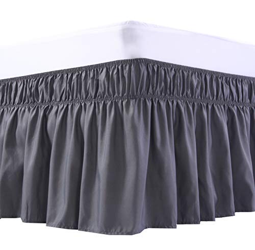 MEILA Wrap Around Elastic Bed Skirt for Queen & King Beds, 16" Drop, Beige