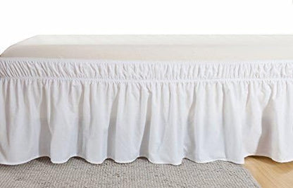 Pleated Three Sides Fabrics Wrap Around Style Egyptian Cotton Elastic 17 inch Drop Dust Bed Skirt for Twin/Full,Queen,King Size Beds(King, White)