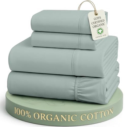 LANE LINEN Queen Sheets 100% Organic Cotton 4pc Percale Cooling - White