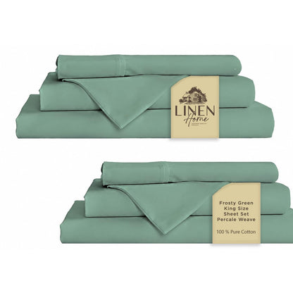 Linen Home 100% Cotton Percale Sheets Queen Size 4 Pc Cooling Set - White