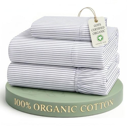 LANE LINEN Queen Sheets 100% Organic Cotton 4pc Percale Cooling - White